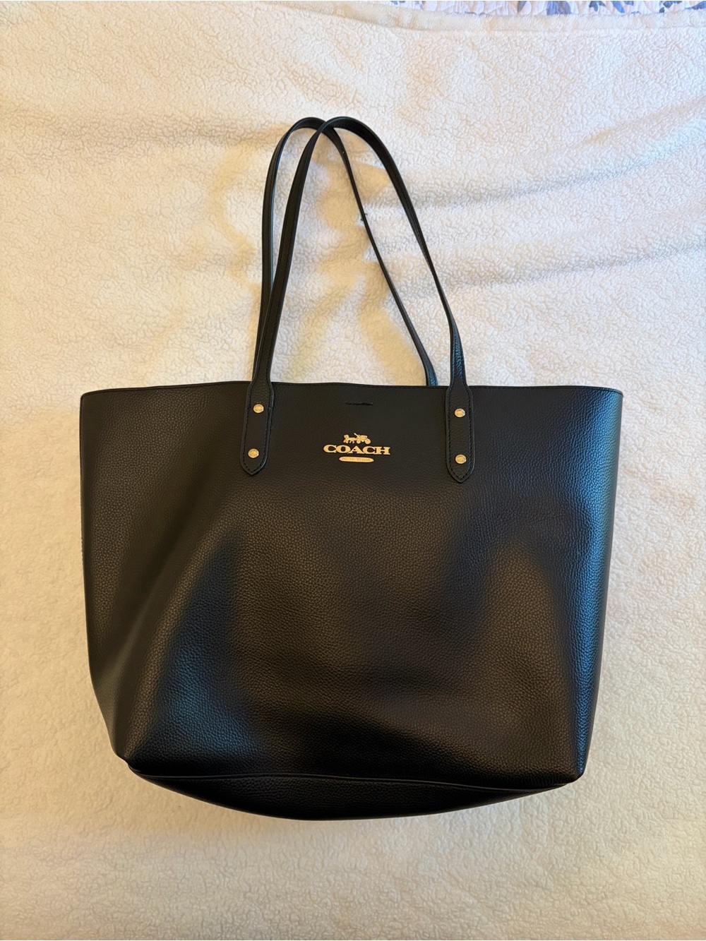 Coach Black Leather Tote with Gold Logo Hardware
